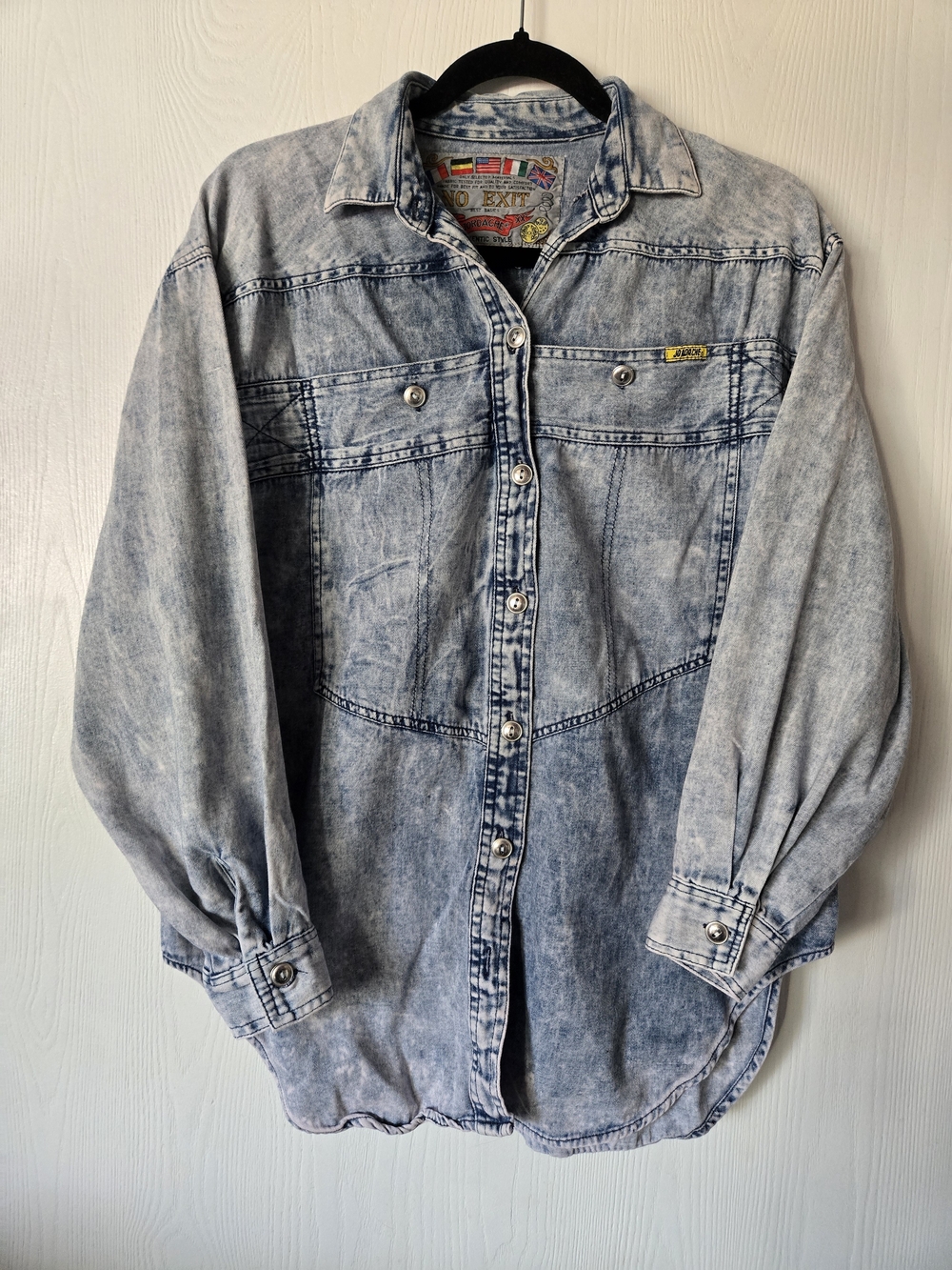 Jordache Light Blue Acid Wash Denim Button-Down Shirt